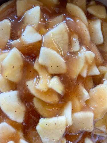 closeup of apple pie filling