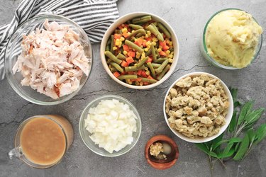 Ingredients for Thanksgiving dinner turkey casserole