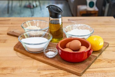 Ingredients for lemon olive oil cake