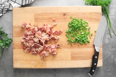 Chop the bacon and green onions