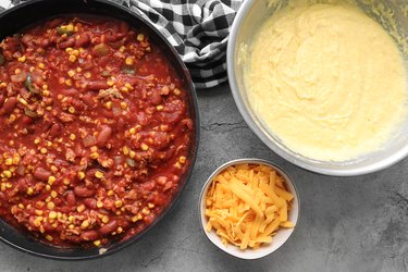 Ingredients for cornbread chili pie casserole