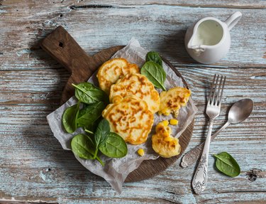 Gluten free corn fritters and fresh spinach