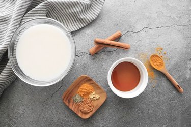 Ingredients for golden milk turmeric latte
