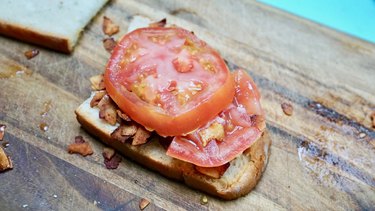 Making an amazing vegan BLT with coconut bacon.