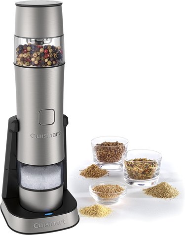 Cuisinart rechargeable pepper grinder in its charging stand