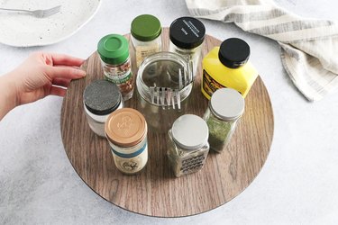 DIY lazy susan turntable with spices and condiments