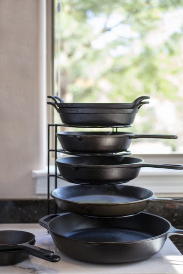 Kitchen organization for cast iron skillets and pans