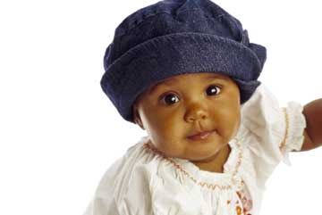 Closeup of African American Girl Wearing Blue Jean Hat
